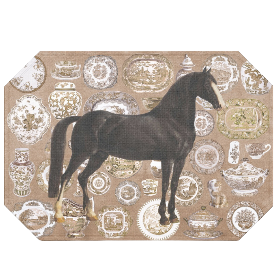 The Style of the Sporting Life™ Chinoiserie Liver Horse Placemat- set of 4