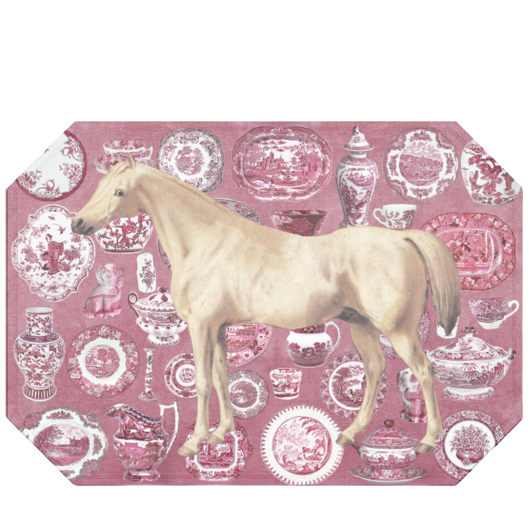 The Style of the Sporting Life™ Chinoiserie Grey Horse Placemat- set of 4