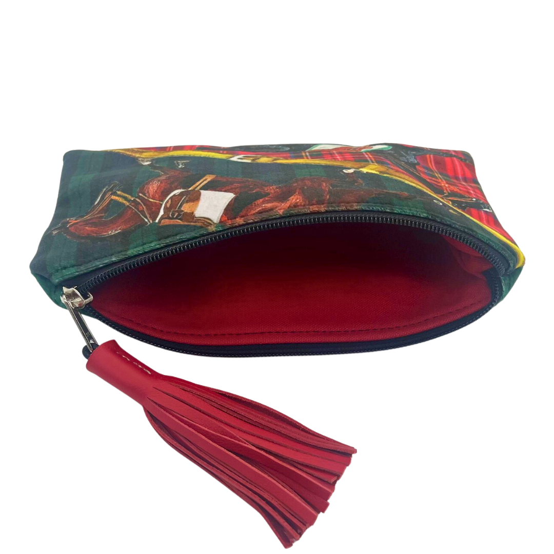 Tartan Horses Velvet Tassel Clutch Pouch - Limited Edition