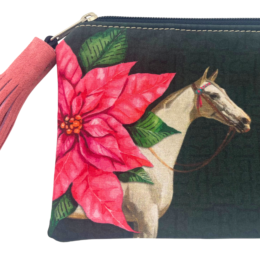 Pink Poinsettia Flower Tassel Clutch Pouch - Limited Edition