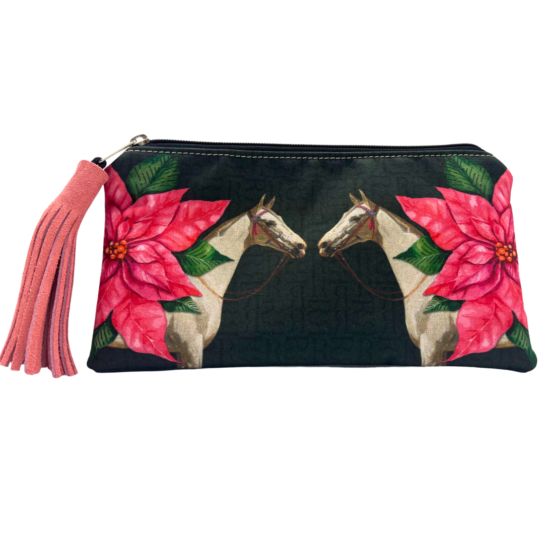 Pink Poinsettia Flower Tassel Clutch Pouch - Limited Edition