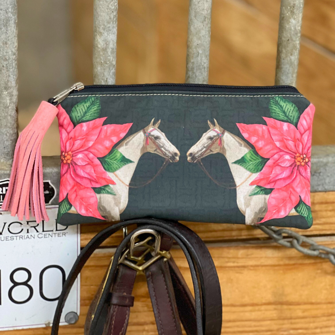 Pink Poinsettia Flower Tassel Clutch Pouch - Limited Edition