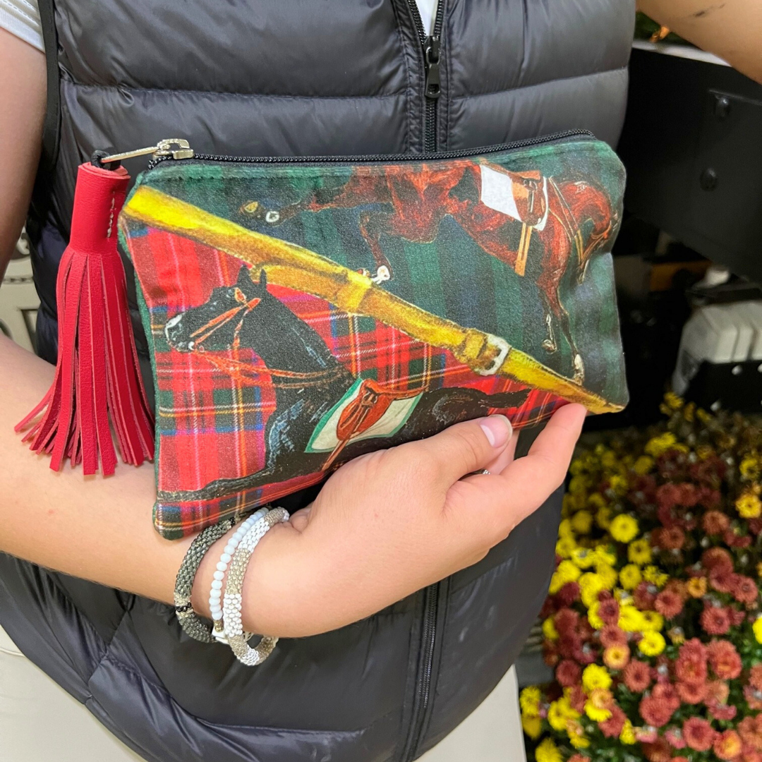 Tartan Horses Velvet Tassel Clutch Pouch - Limited Edition