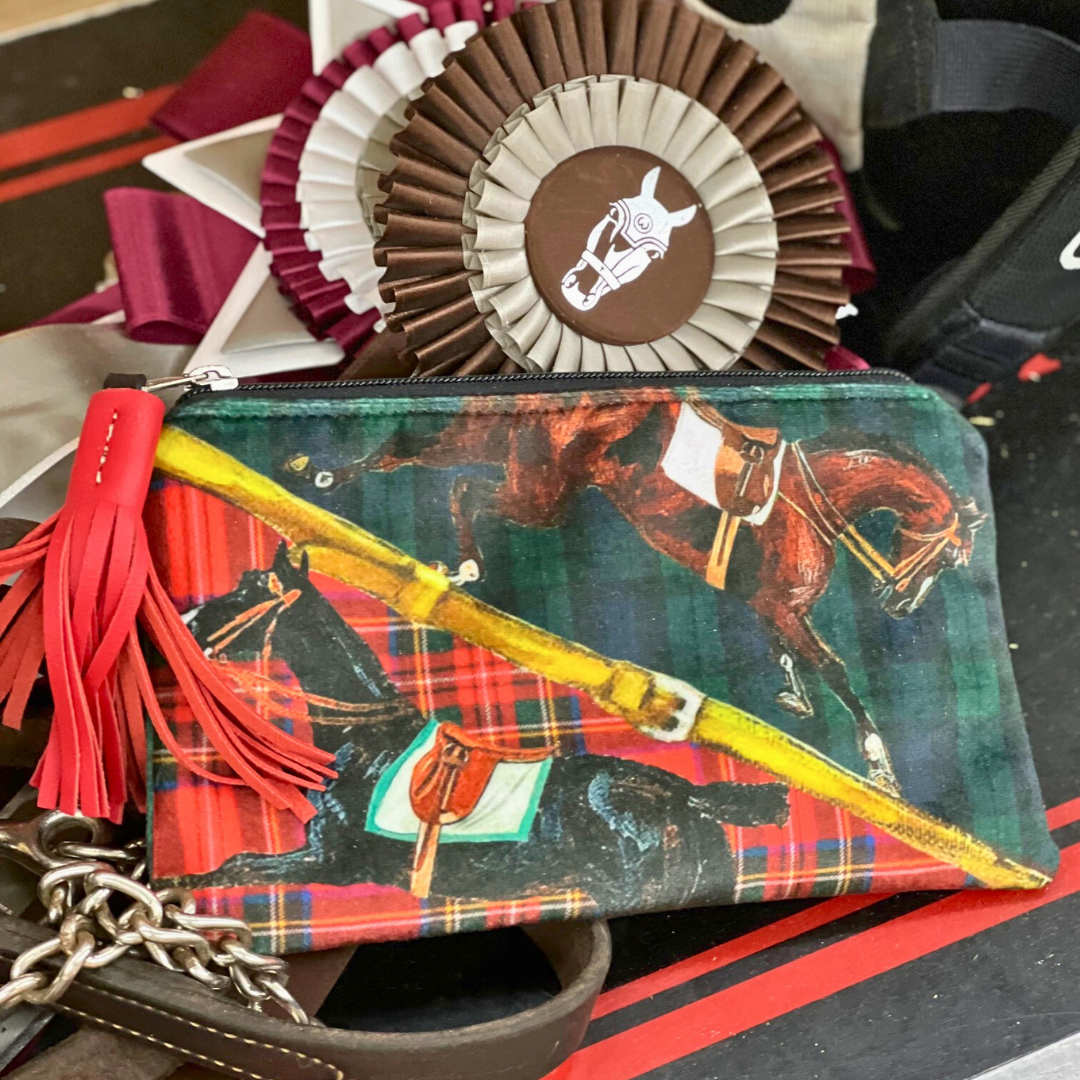 Tartan Horses Velvet Tassel Clutch Pouch - Limited Edition