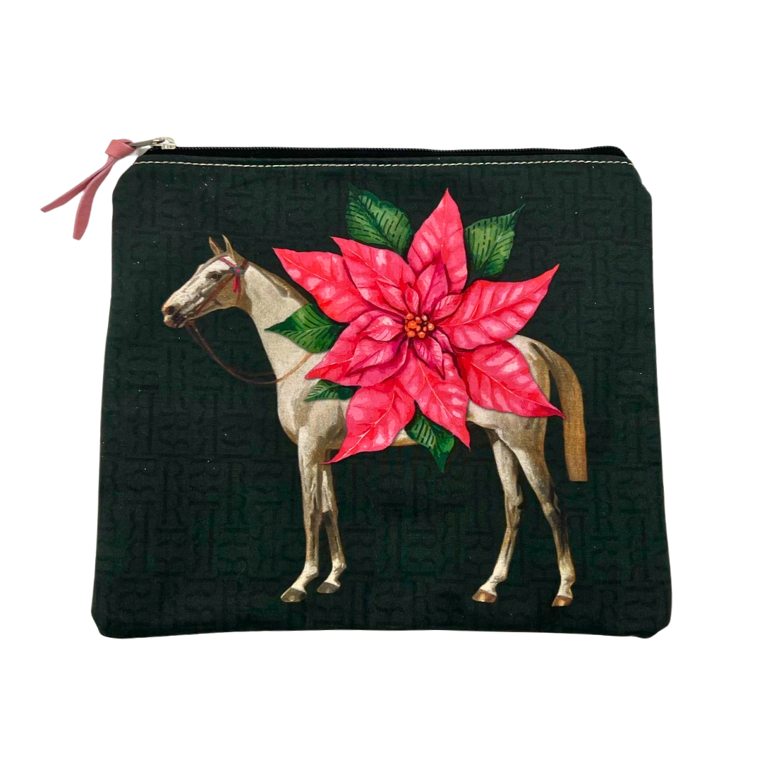 Pink Poinsettia Flower Medium Pouch