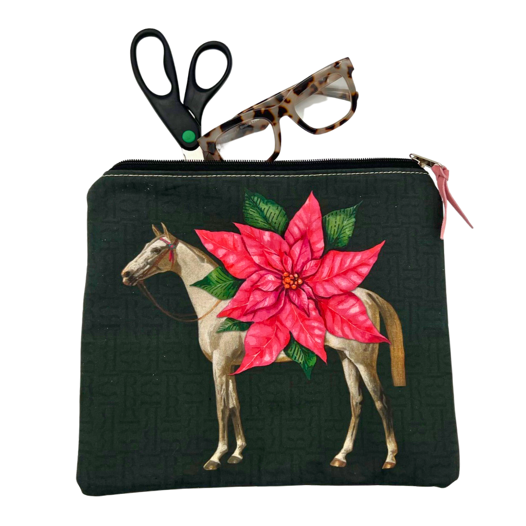 Pink Poinsettia Flower Medium Pouch