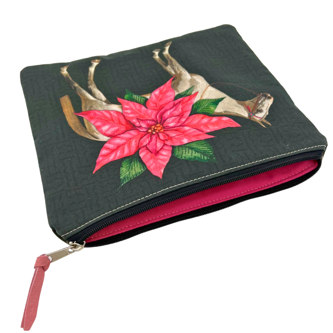 Pink Poinsettia Flower Medium Pouch