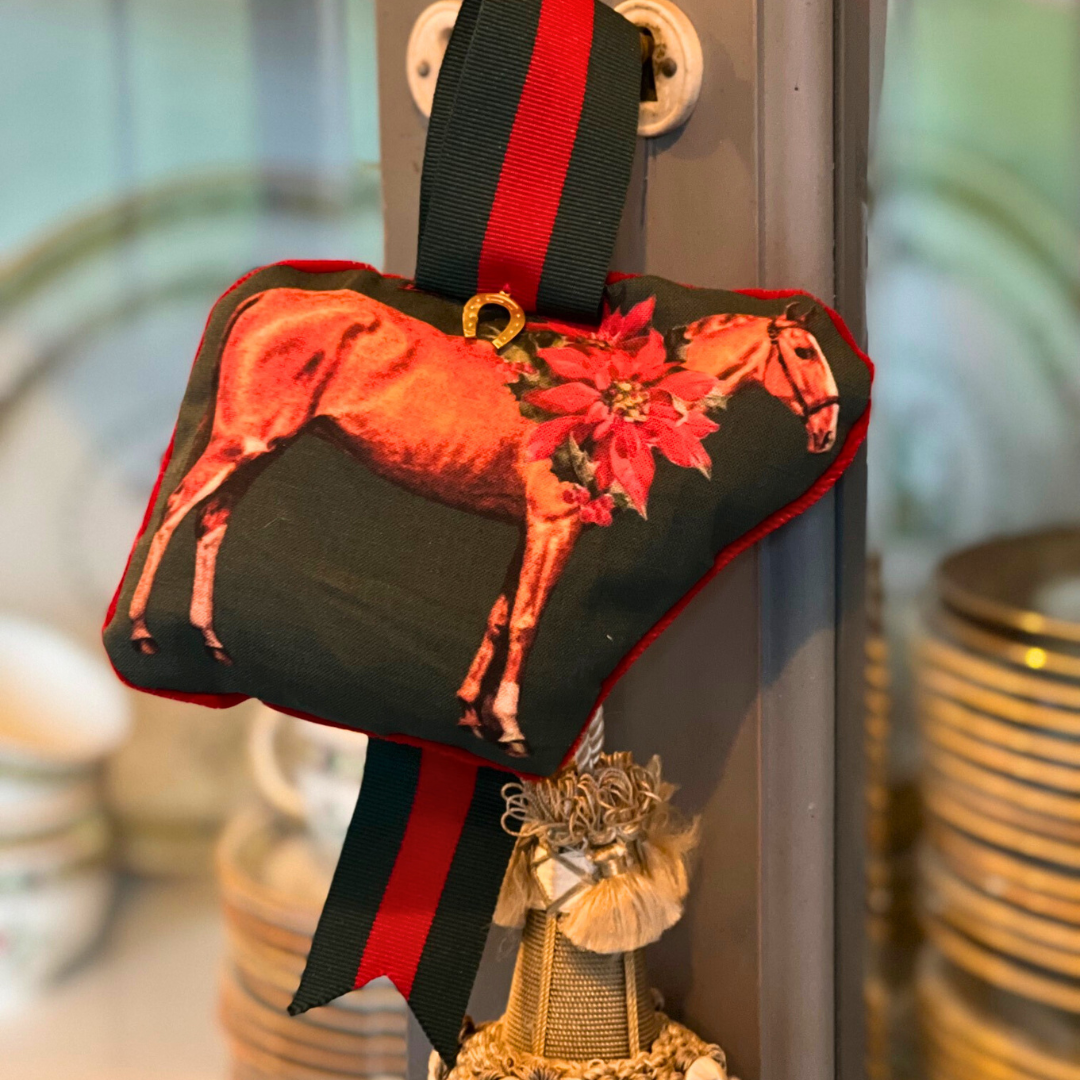 The Style of the Sporting Life™ Poinsettia Chestnut Horse Ornament - Limited Edition