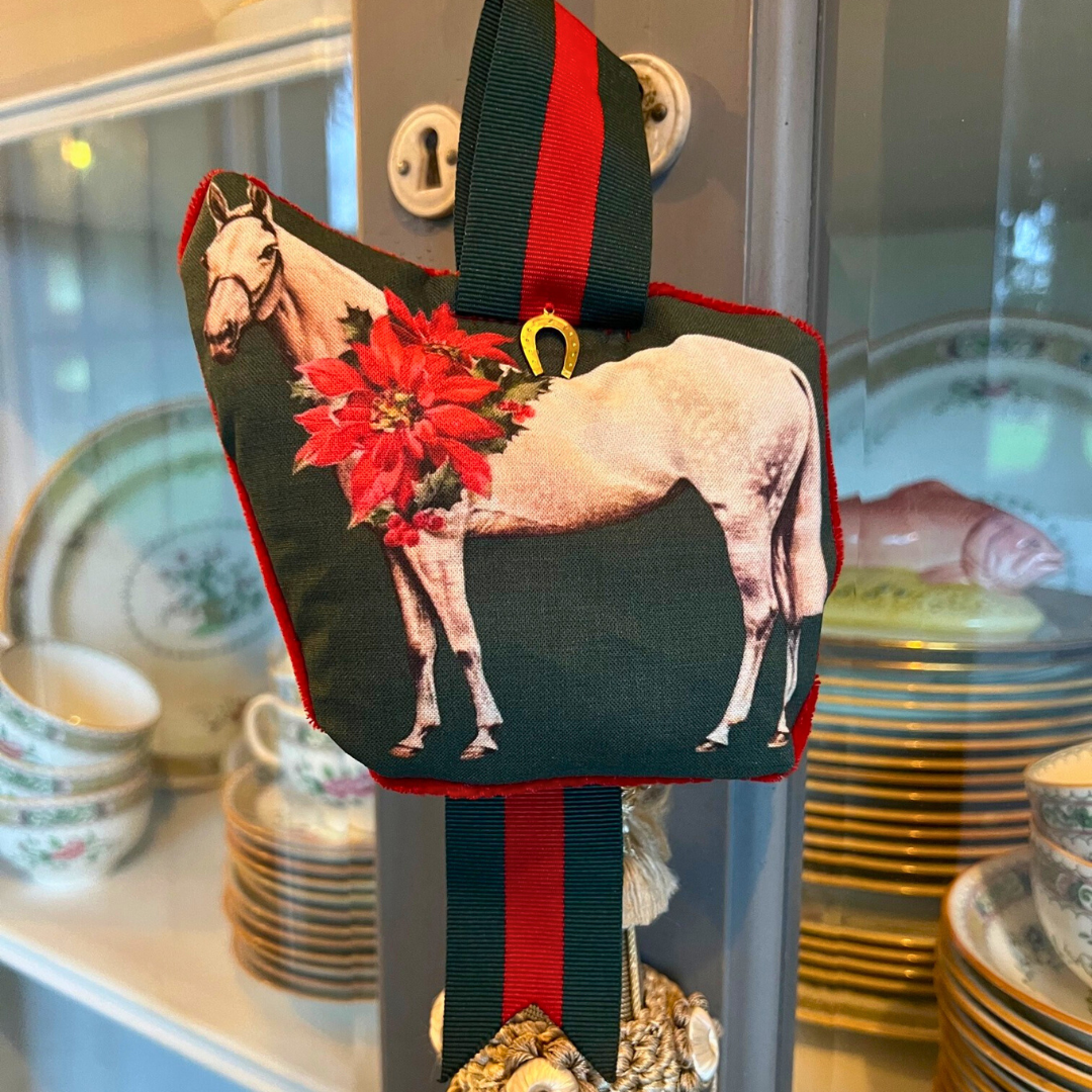 The Style of the Sporting Life™ Poinsettia Grey Horse Ornament - Limited Edition