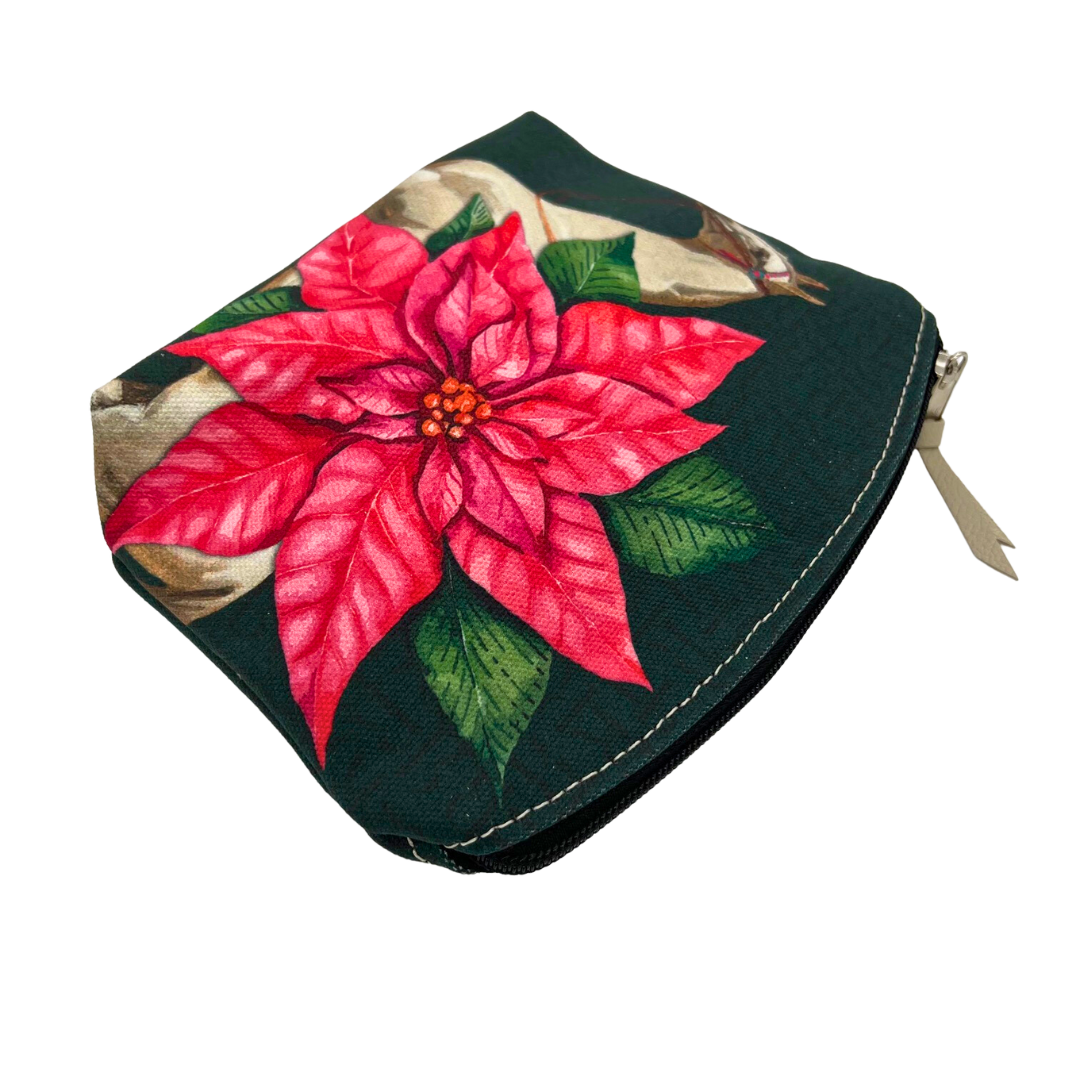 Rebecca Ray Canvas Round Top Pink Poinsettia Flower Pouch