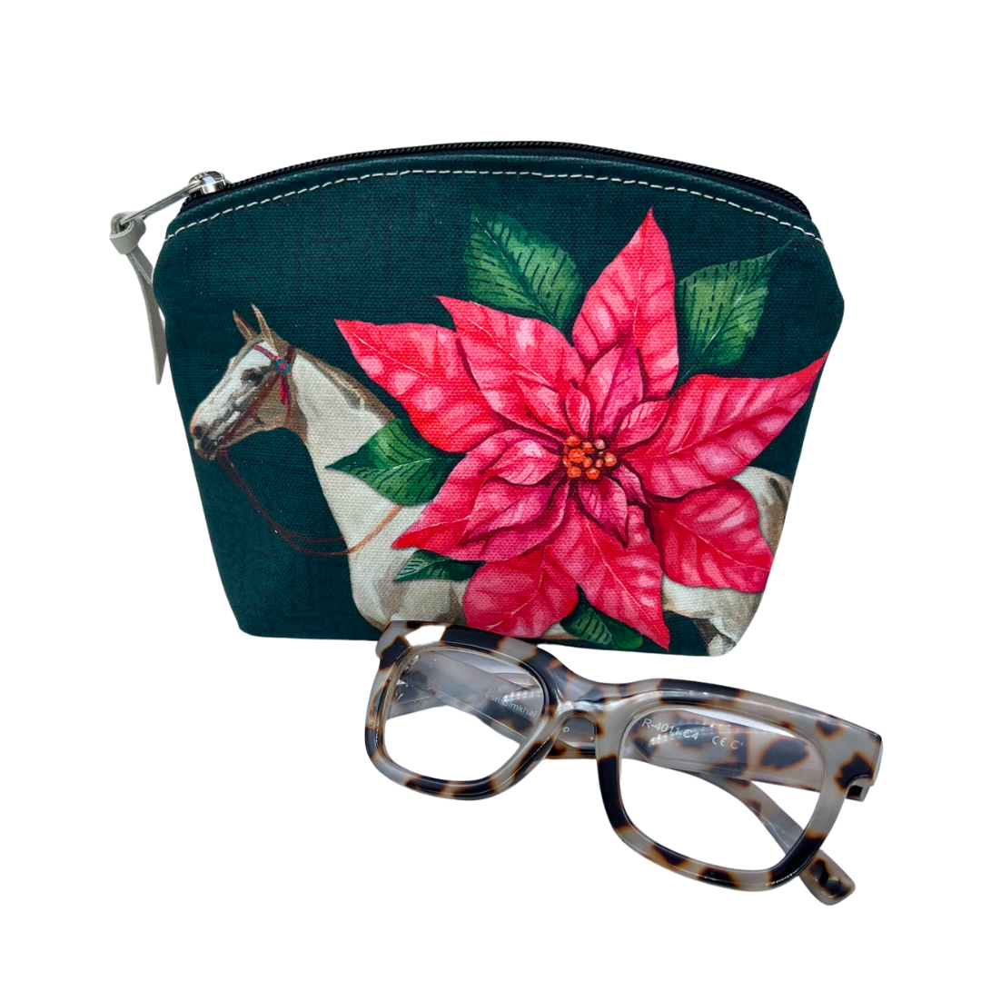 Rebecca Ray Canvas Round Top Pink Poinsettia Flower Pouch