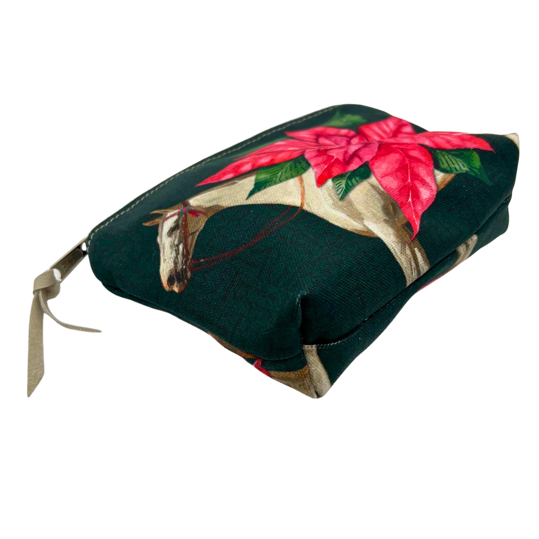 Rebecca Ray Canvas Round Top Pink Poinsettia Flower Pouch