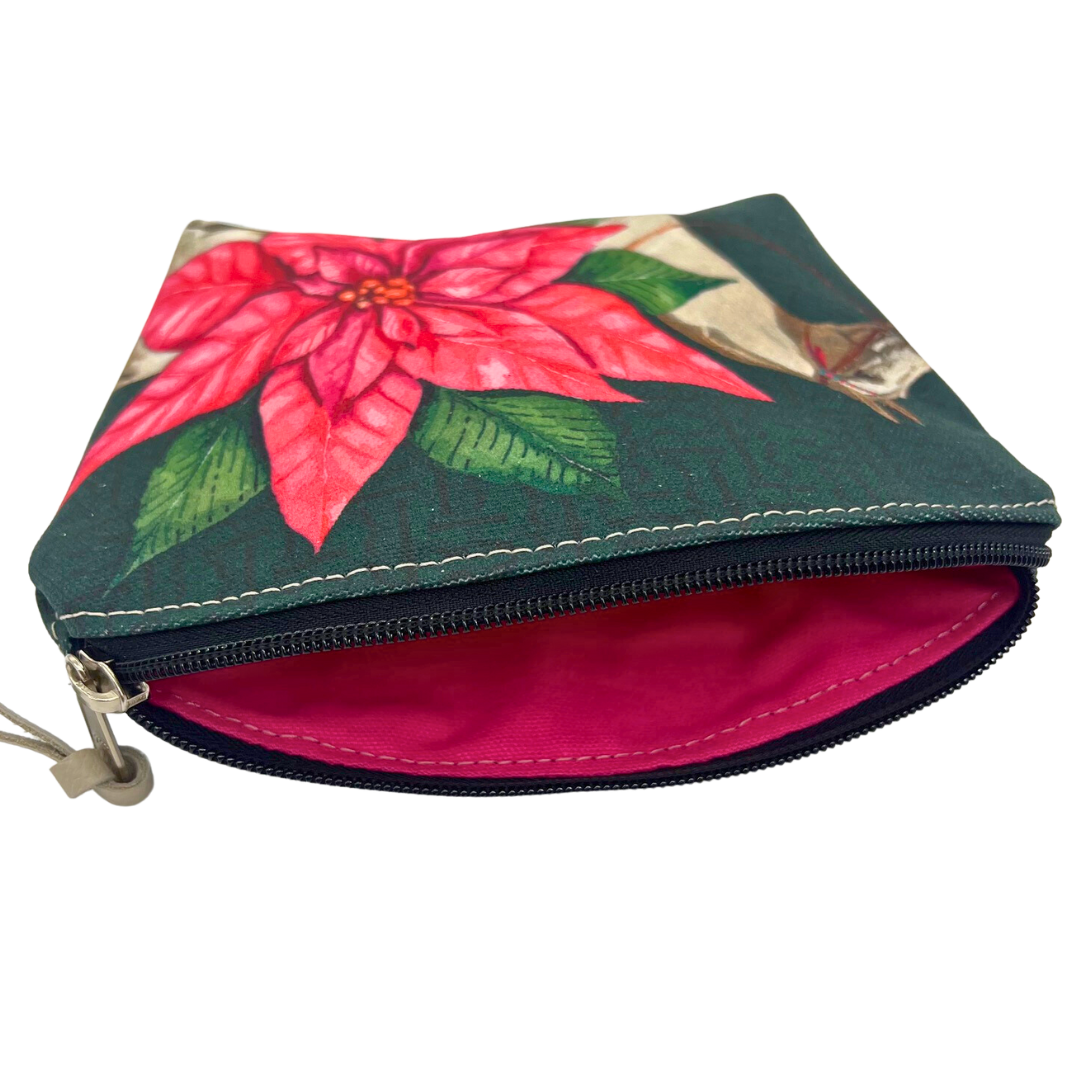 Rebecca Ray Canvas Round Top Pink Poinsettia Flower Pouch