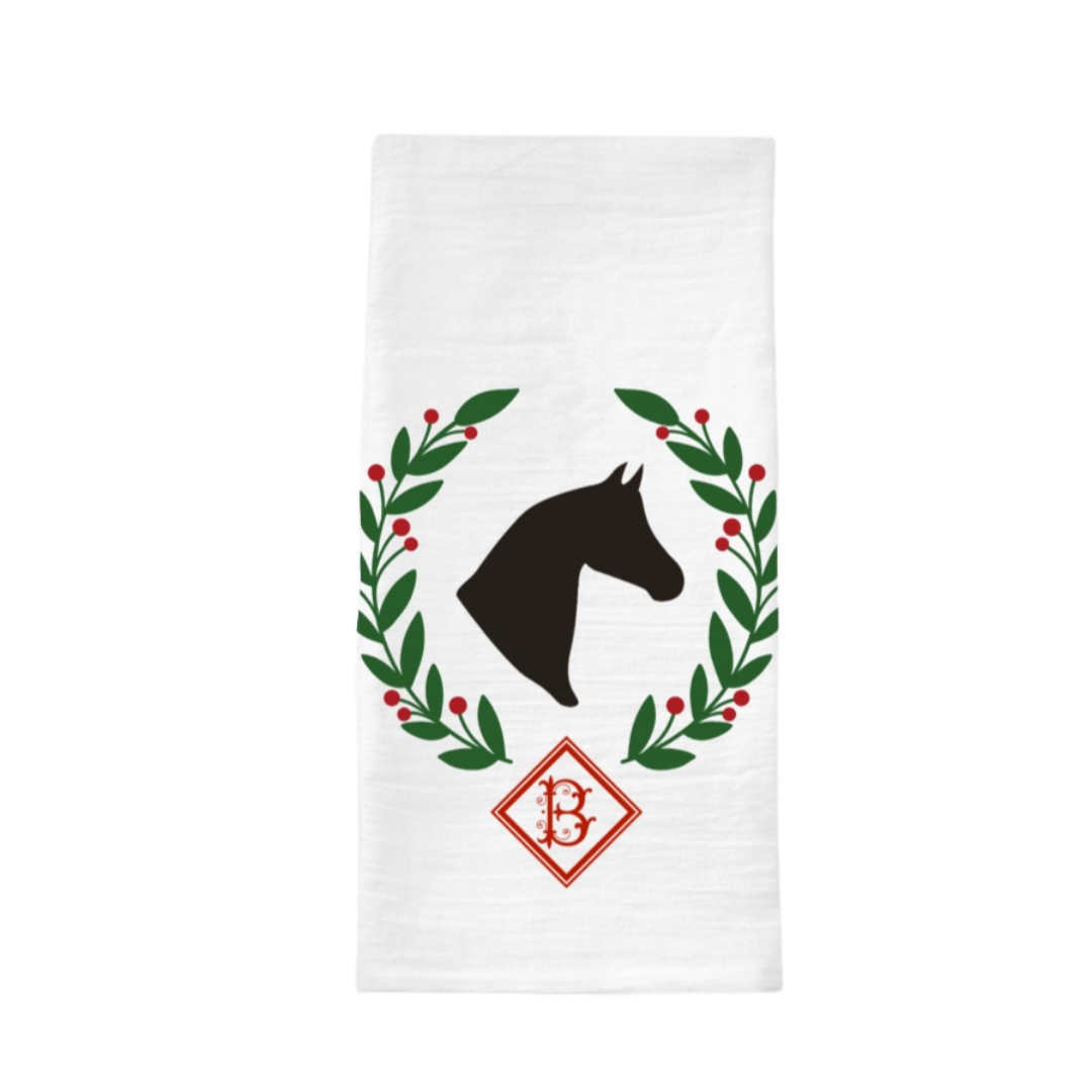 The Style of the Sporting Life™ Personalized Horse & Holiday Greenery Tea Towel Set