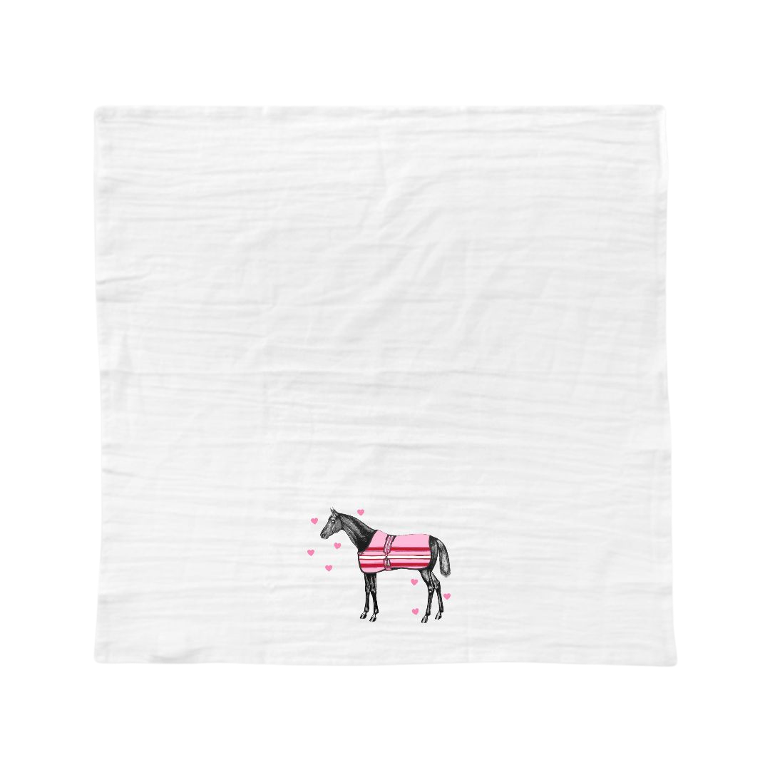The Style of the Sporting Life™ Lilly Horse Pink Blanket with Floating Hearts Tea Towel - Set of 2