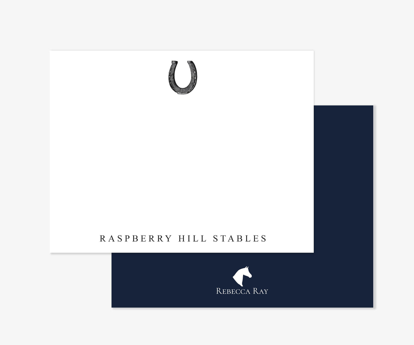 Personalized Black and White Vintage Horse Shoe Notecards