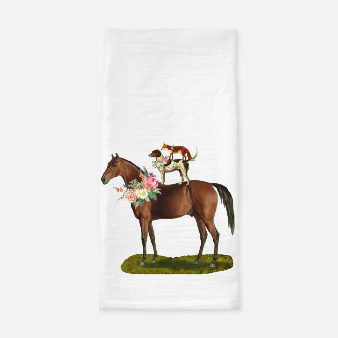 The Style of the Sporting Life™ Floral Horse, Hound and Fox Tea Towel - Set of 2