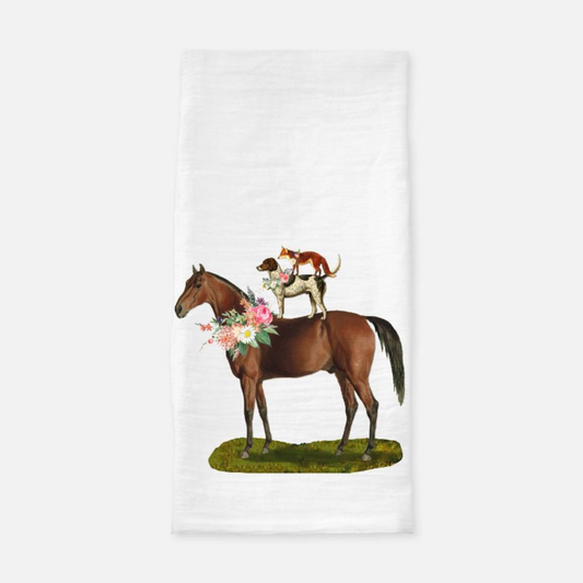 The Style of the Sporting Life™ Floral Horse, Hound and Fox Tea Towel - Set of 2
