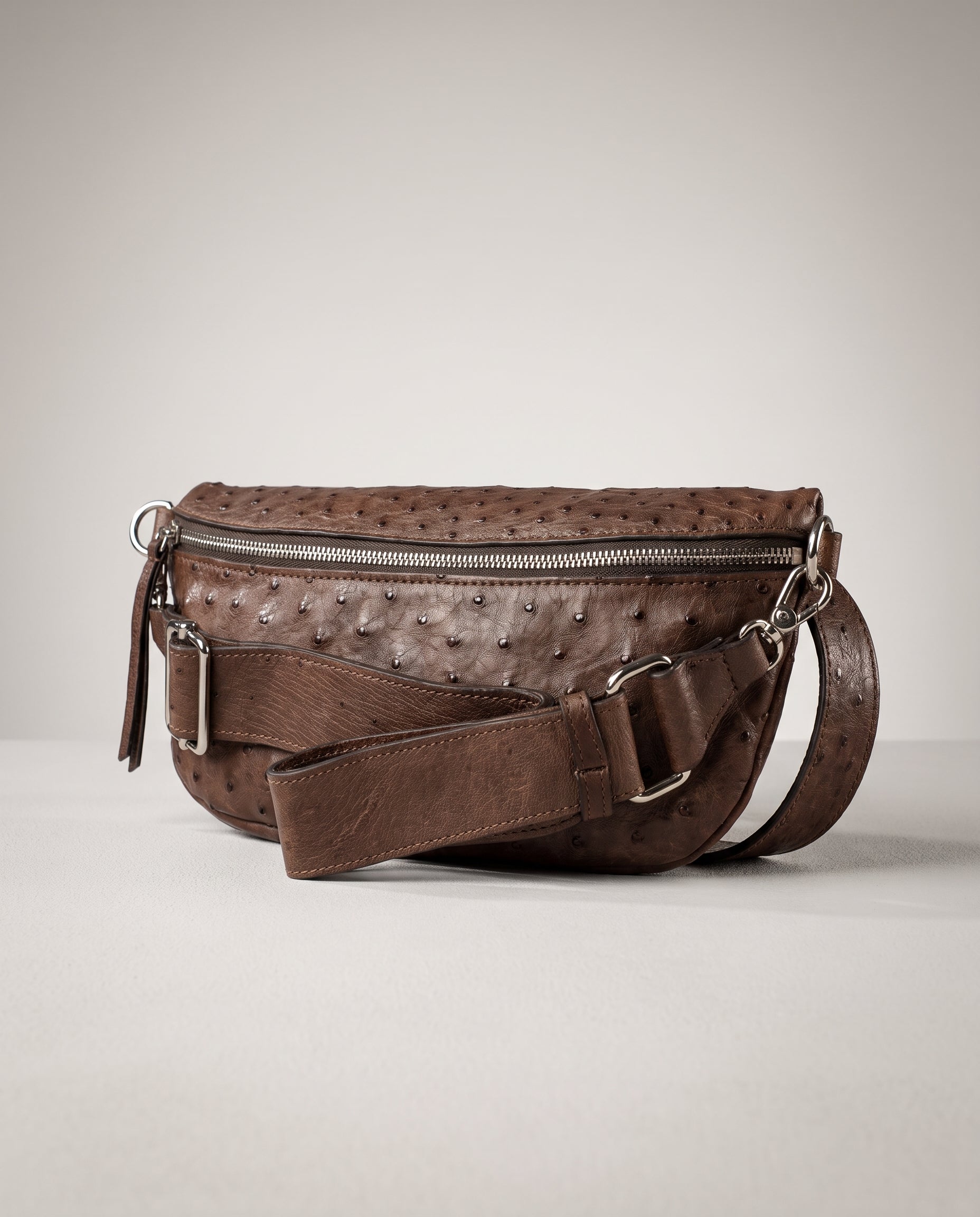 Chocolate Ostrich Alysse Sling Bag - Chocolate Ostrich