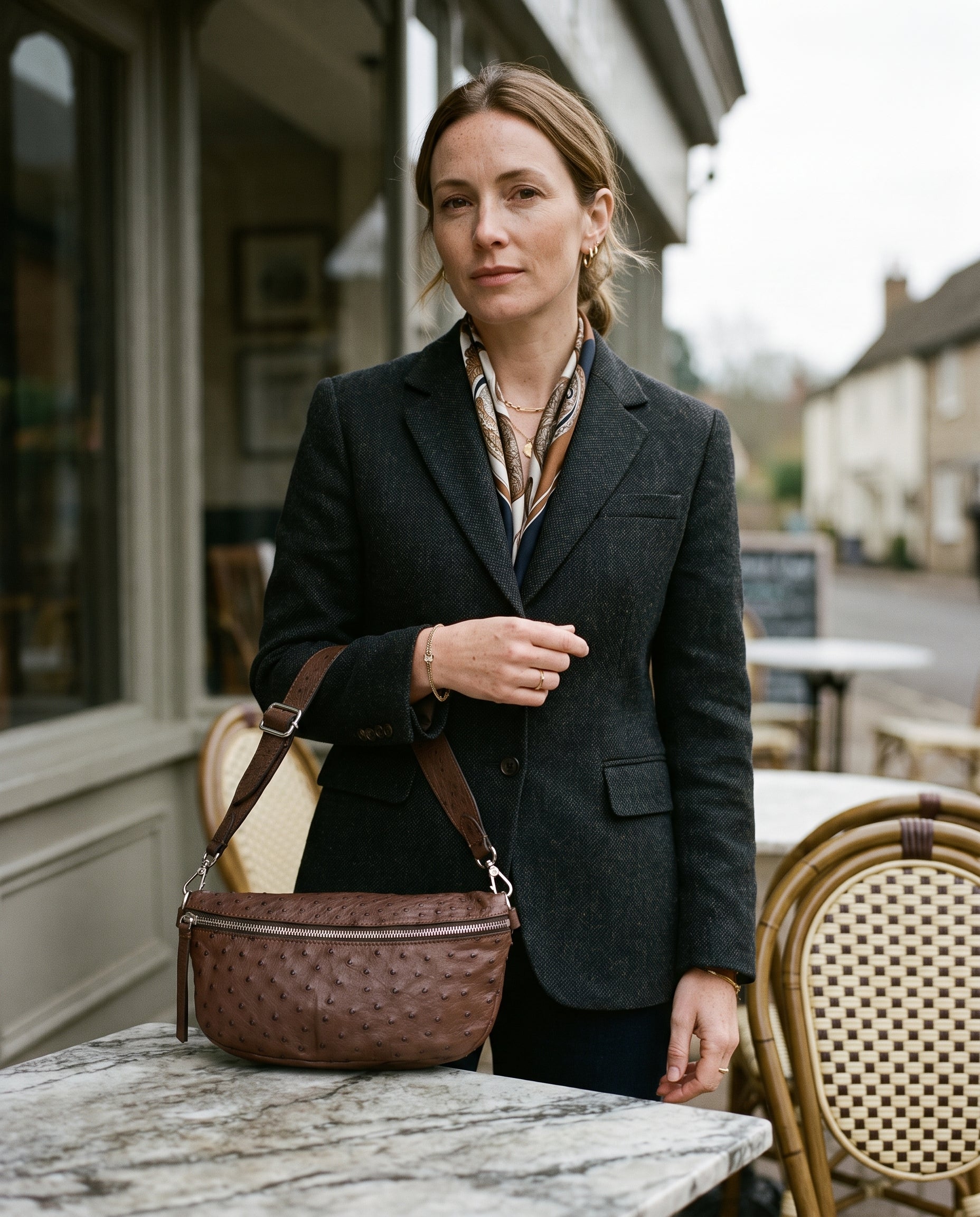 Chocolate Ostrich Alysse Sling Bag - Chocolate Ostrich