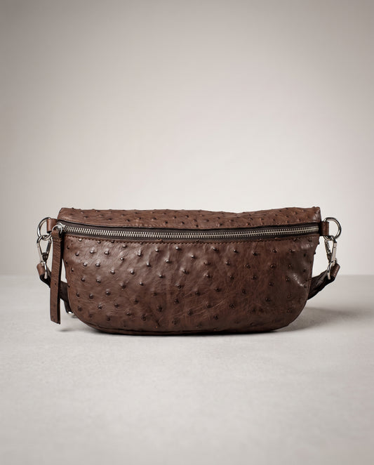 Chocolate Ostrich Alysse Sling Bag - Chocolate Ostrich