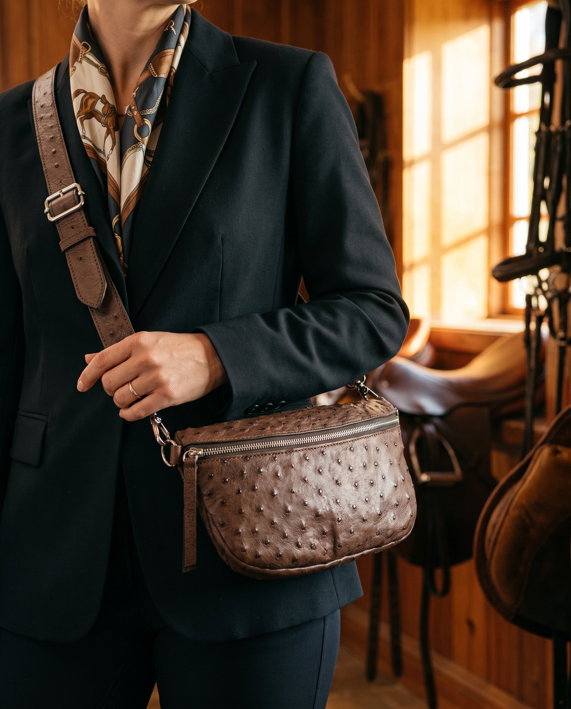Chocolate Ostrich Alysse Sling Bag - Chocolate Ostrich