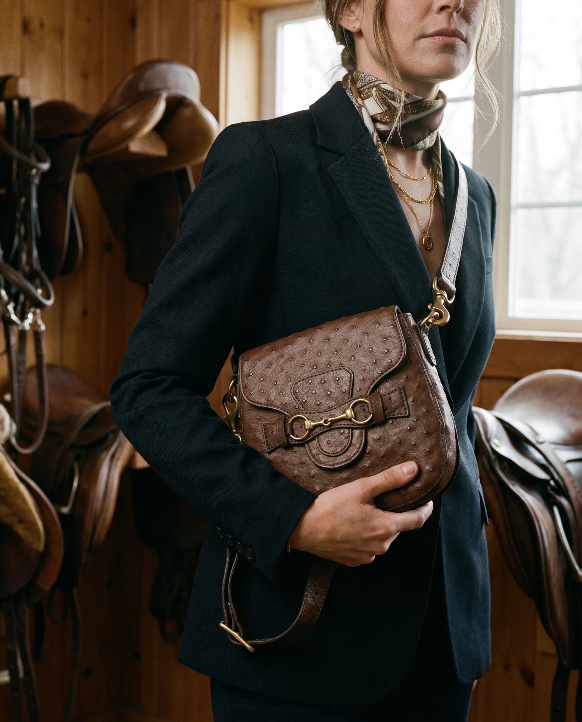 Chocolate Ostrich Blair Midsize Bag - Chocolate Ostrich