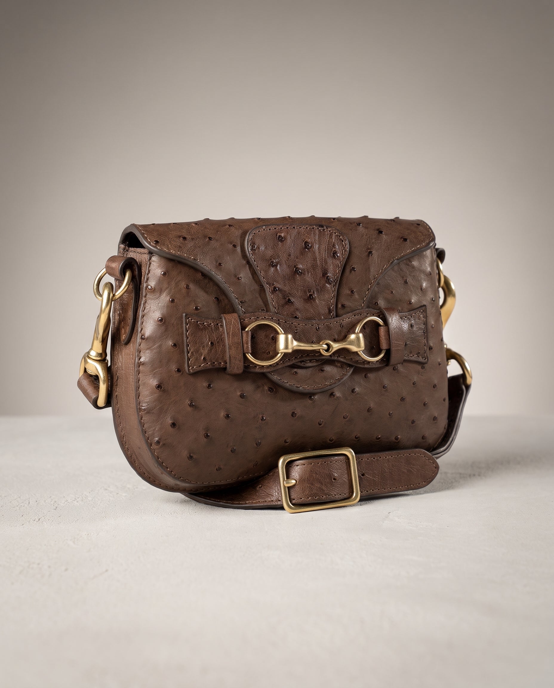 Chocolate Ostrich Blair Mini Crossbody - Chocolate Ostrich