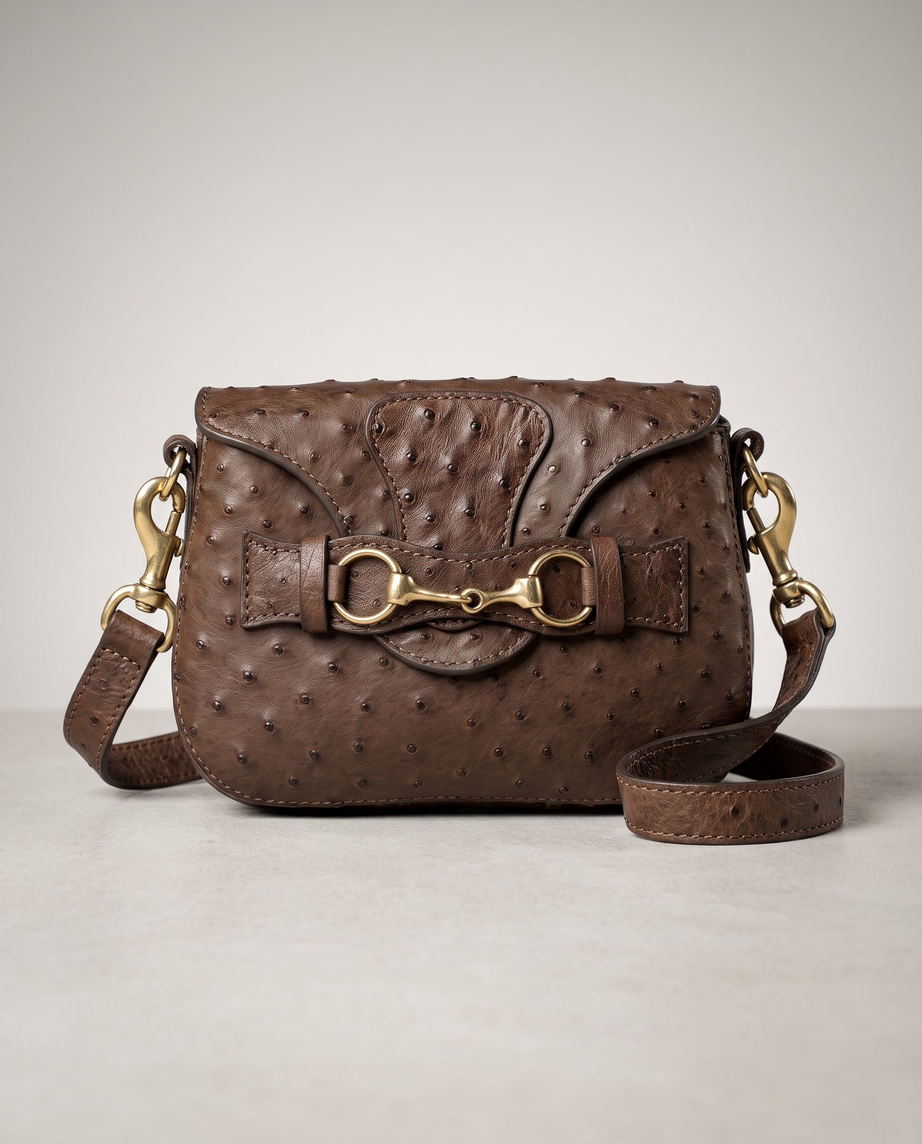 Chocolate Ostrich Blair Mini Crossbody - Chocolate Ostrich