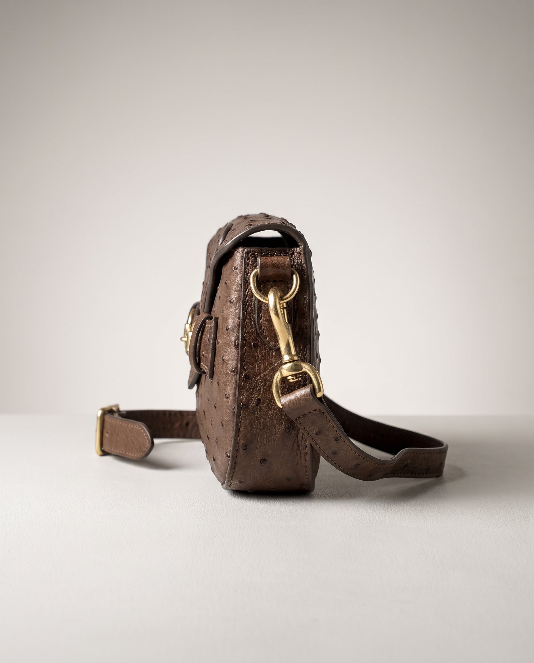 Chocolate Ostrich Blair Mini Crossbody - Chocolate Ostrich