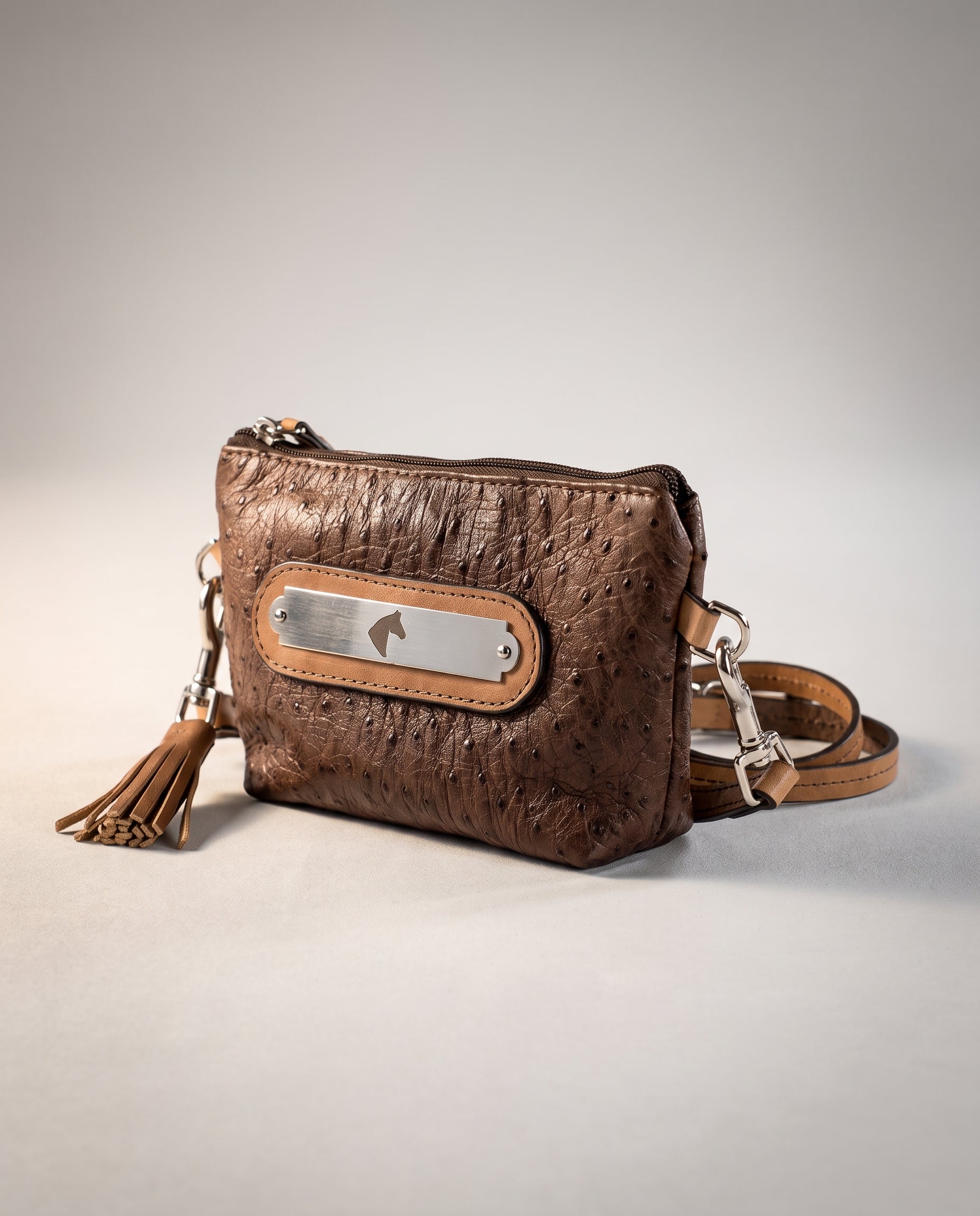 Chocolate Ostrich Bristol Mini Crossbody - Chocolate Ostrich
