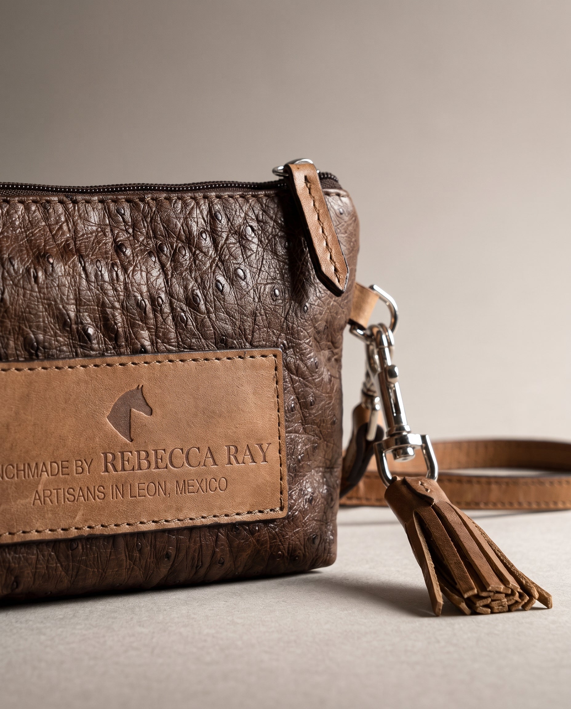 Chocolate Ostrich Bristol Mini Crossbody - Chocolate Ostrich