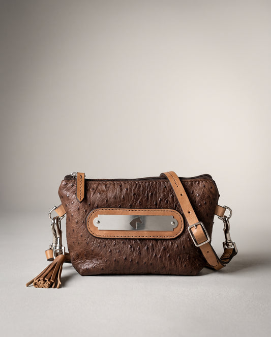 Chocolate Ostrich Bristol Mini Crossbody - Chocolate Ostrich