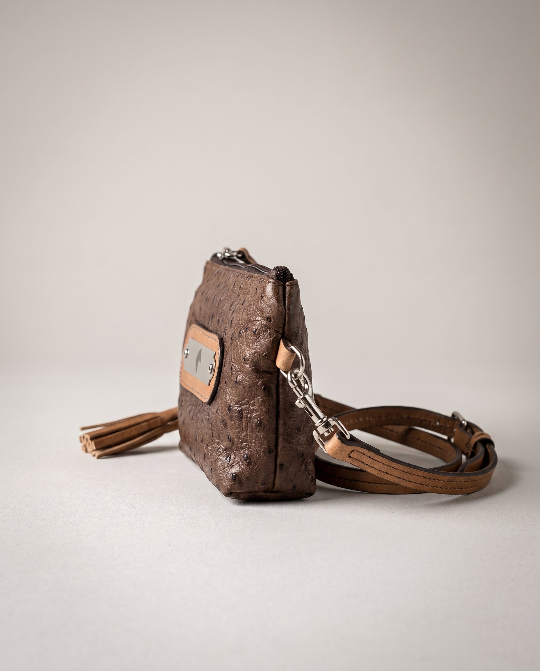 Chocolate Ostrich Bristol Mini Crossbody - Chocolate Ostrich