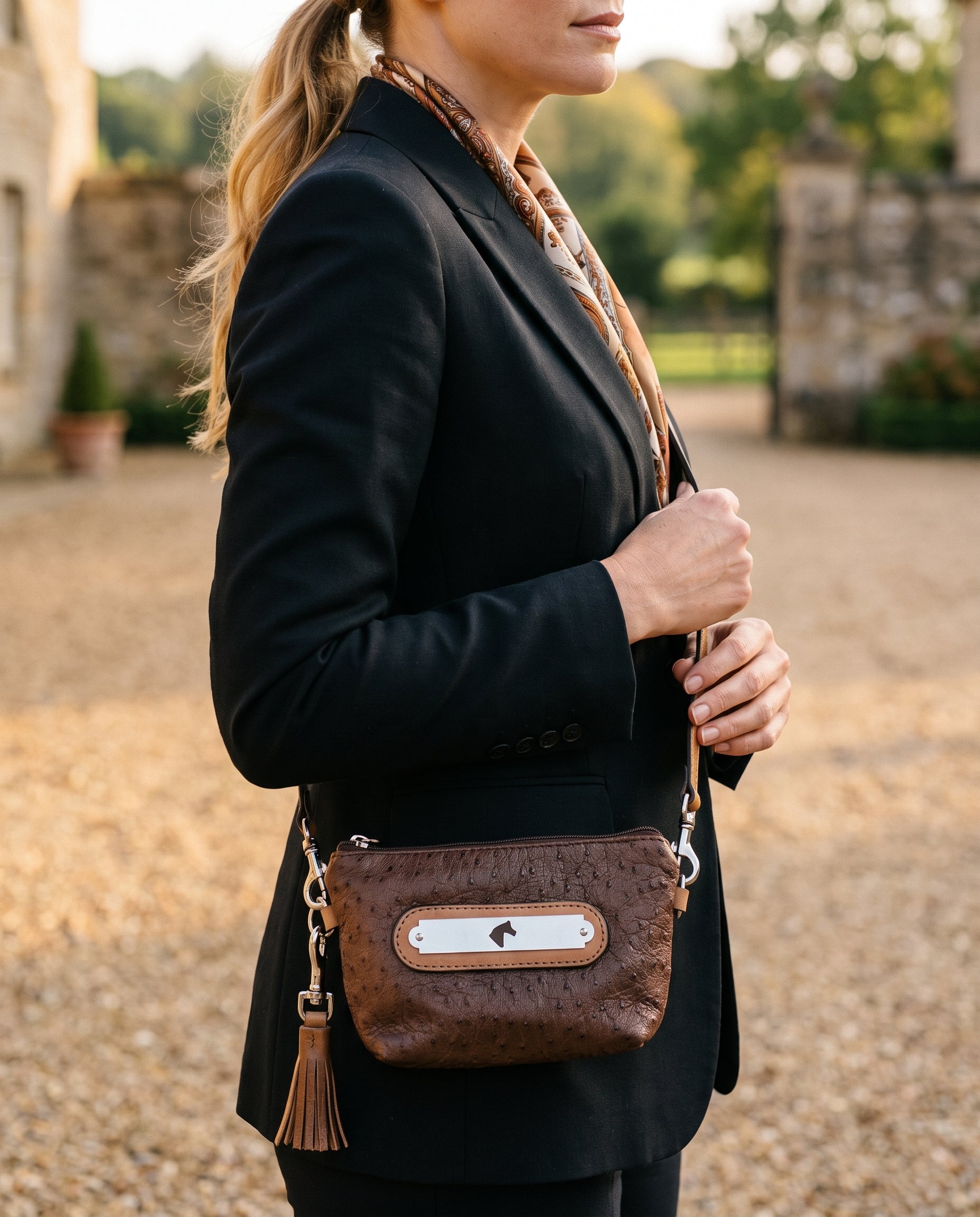 Chocolate Ostrich Bristol Mini Crossbody - Chocolate Ostrich
