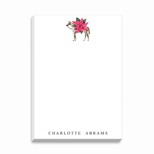 The Style of the Sporting Life™ Personalized Color Pink Poinsettia Flower Horse Notepad