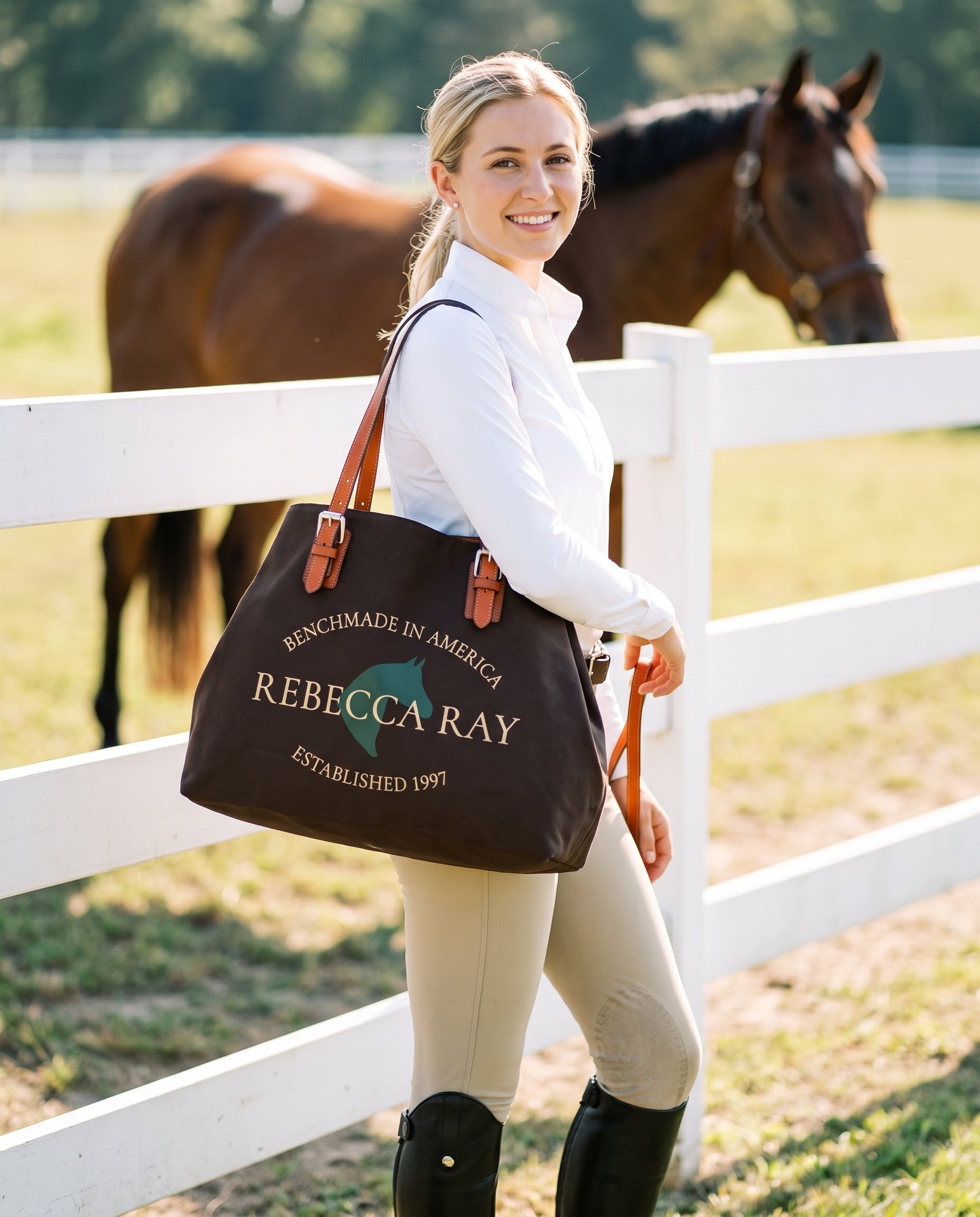 Signature Rebecca Ray Racing Tote - Chocolate