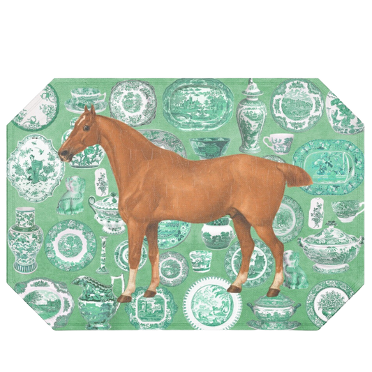 The Style of the Sporting Life™ Chinoiserie Green & Sorrel Horse Placemat - Set of 4