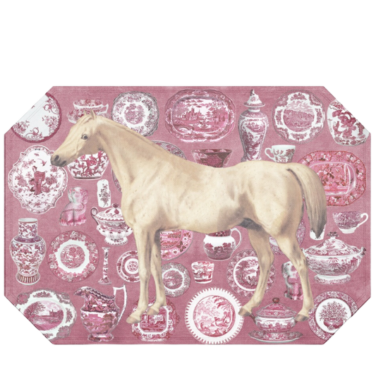 The Style of the Sporting Life™ Chinoiserie Red & Grey Horse Placemat - Set of 4