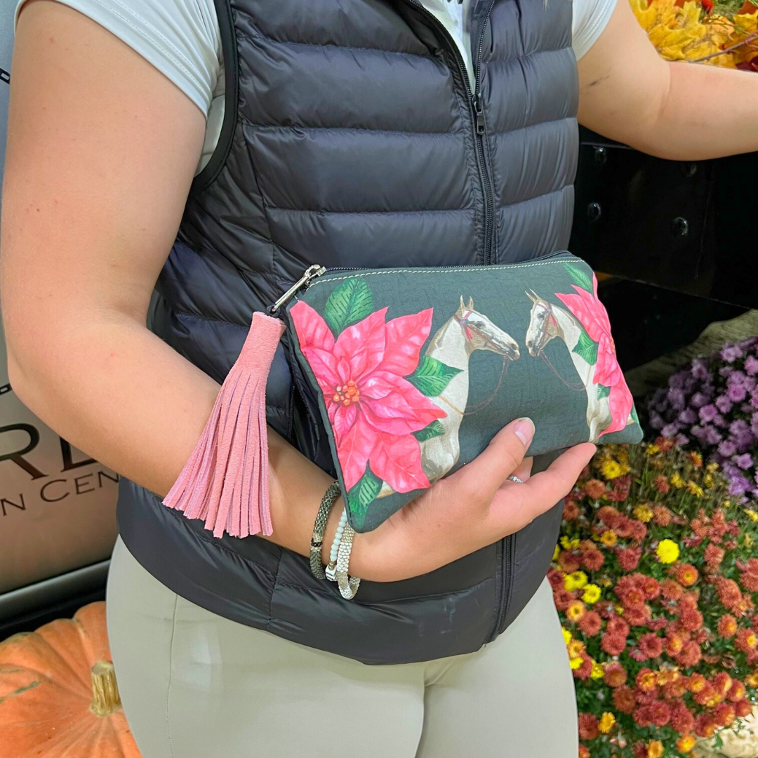 Pink Poinsettia Flower Tassel Clutch Pouch - Limited Edition