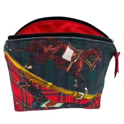 Tartan Horses Canvas Oversized Round Top Pouch