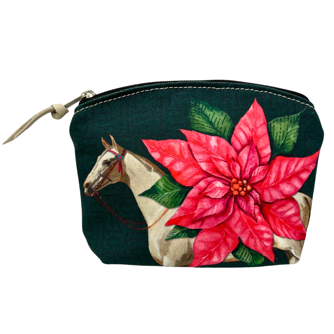 Rebecca Ray Canvas Round Top Pink Poinsettia Flower Pouch