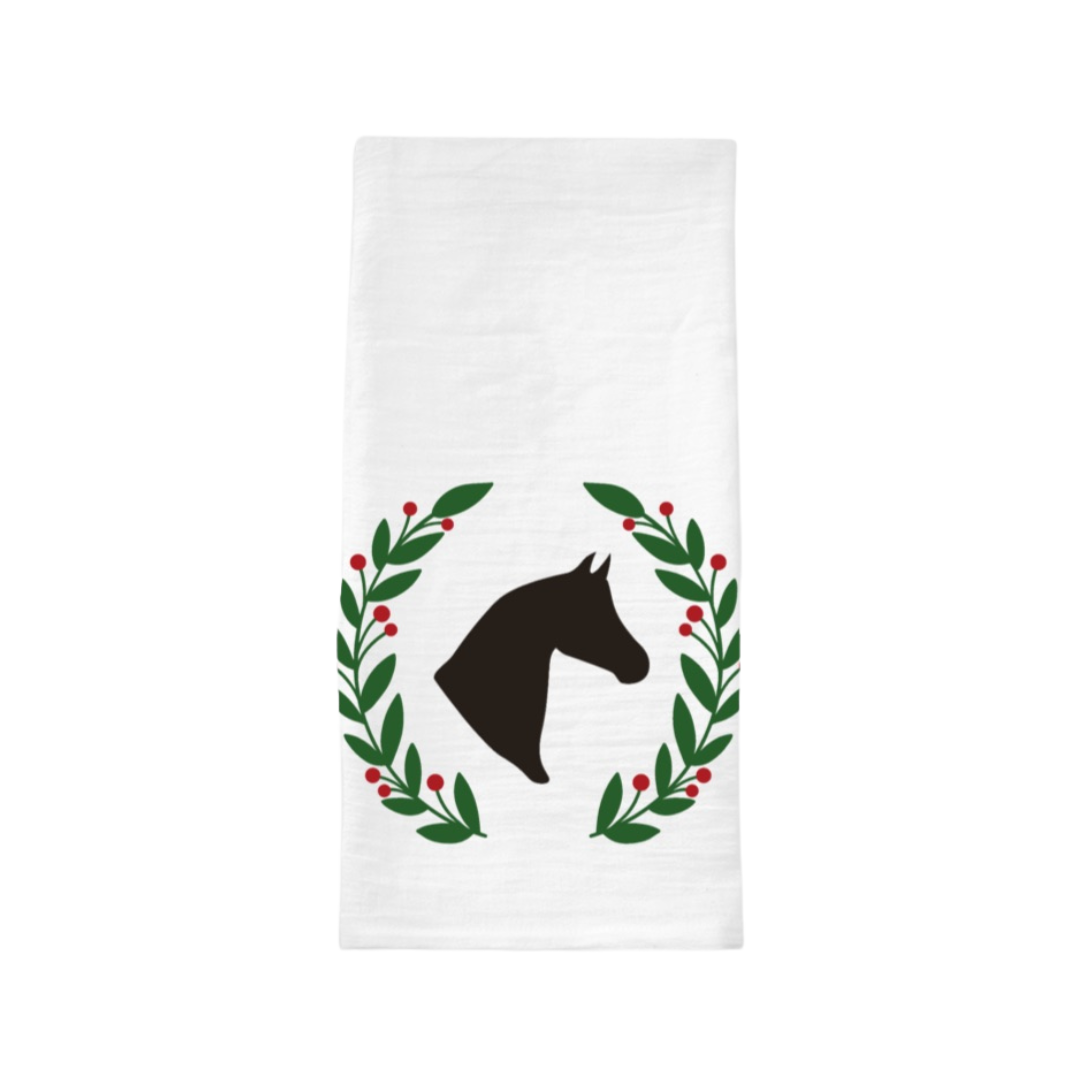 The Style of the Sporting Life™ Horse & Holiday Greenery Tea Towels - set of 2
