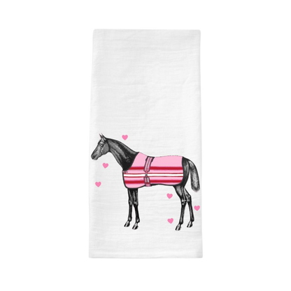 The Style of the Sporting Life™ Lilly Horse Pink Blanket with Floating Hearts Tea Towel - Set of 2