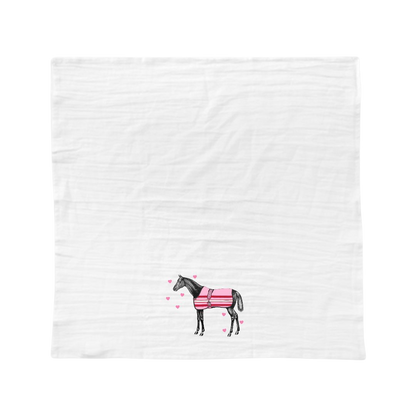 The Style of the Sporting Life™ Lilly Horse Pink Blanket with Floating Hearts Tea Towel - Set of 2