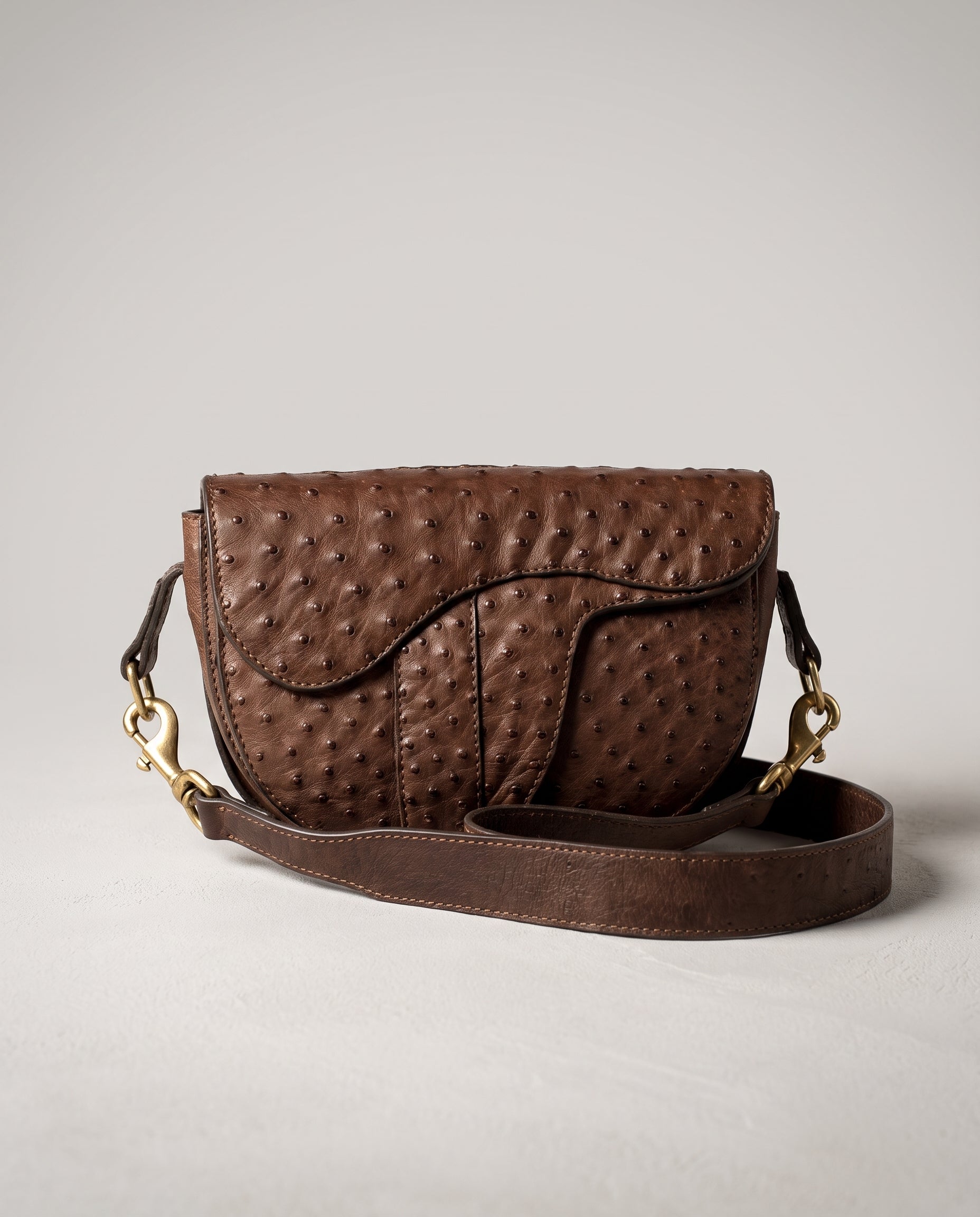 Chocolate Ostrich Windsor Saddle Bag - Chocolate Ostrich