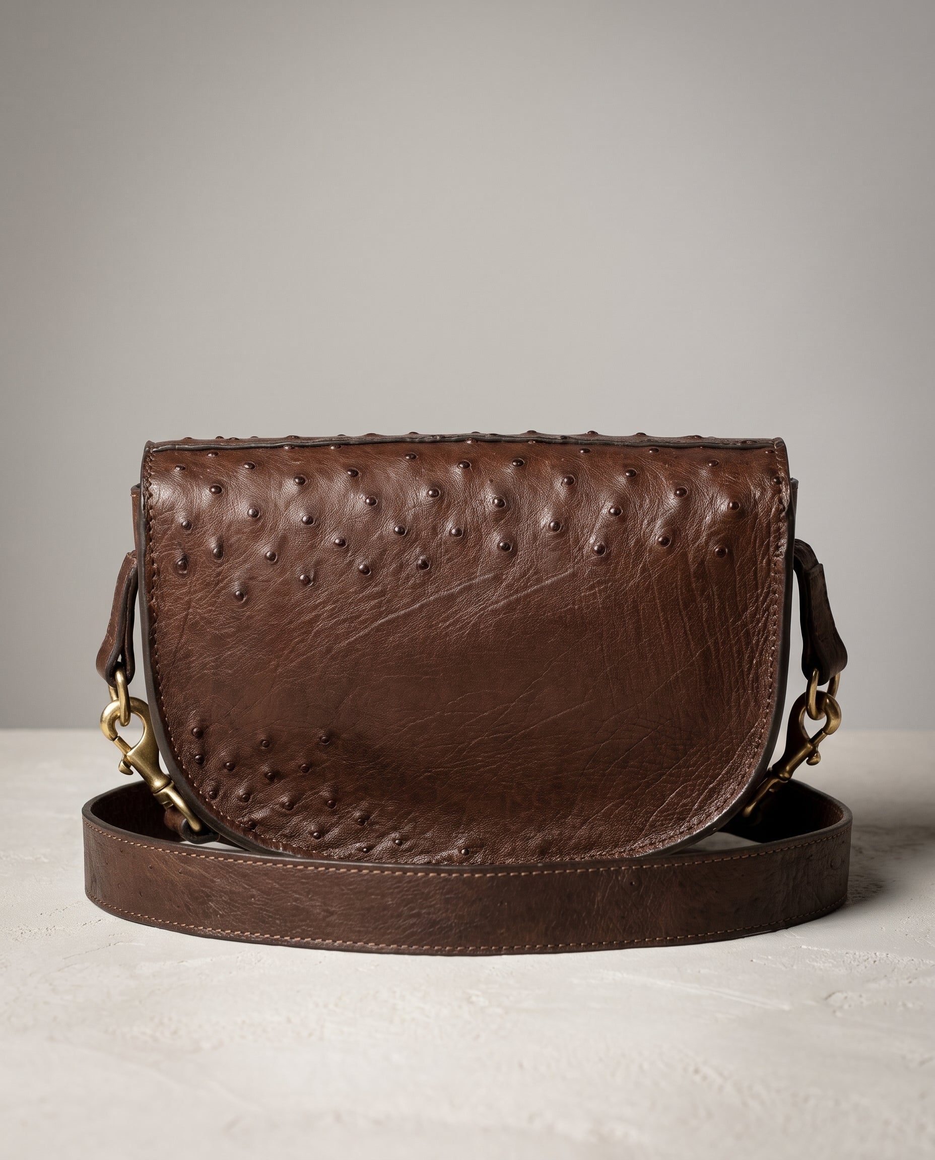 Chocolate Ostrich Windsor Saddle Bag - Chocolate Ostrich