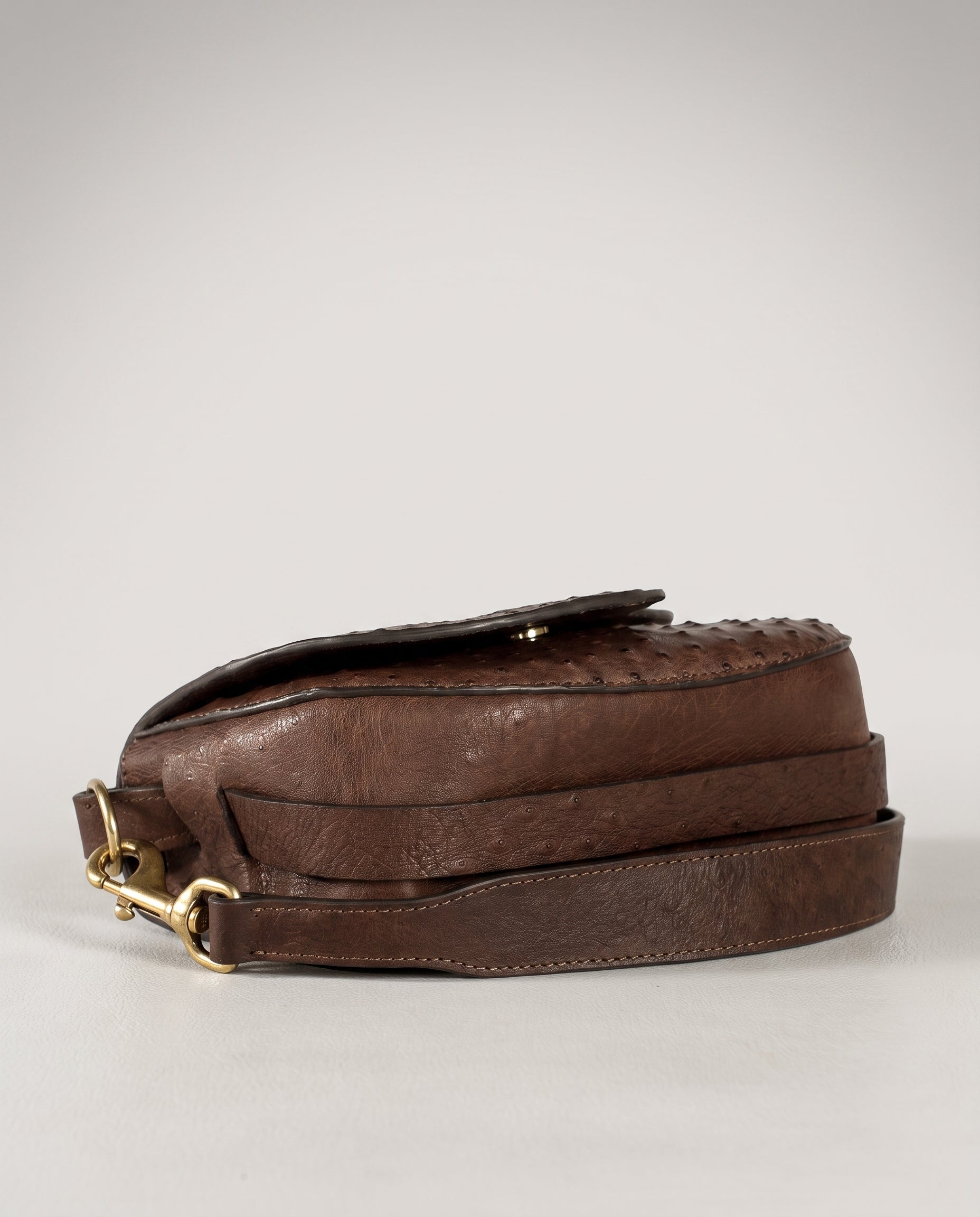 Chocolate Ostrich Windsor Saddle Bag - Chocolate Ostrich