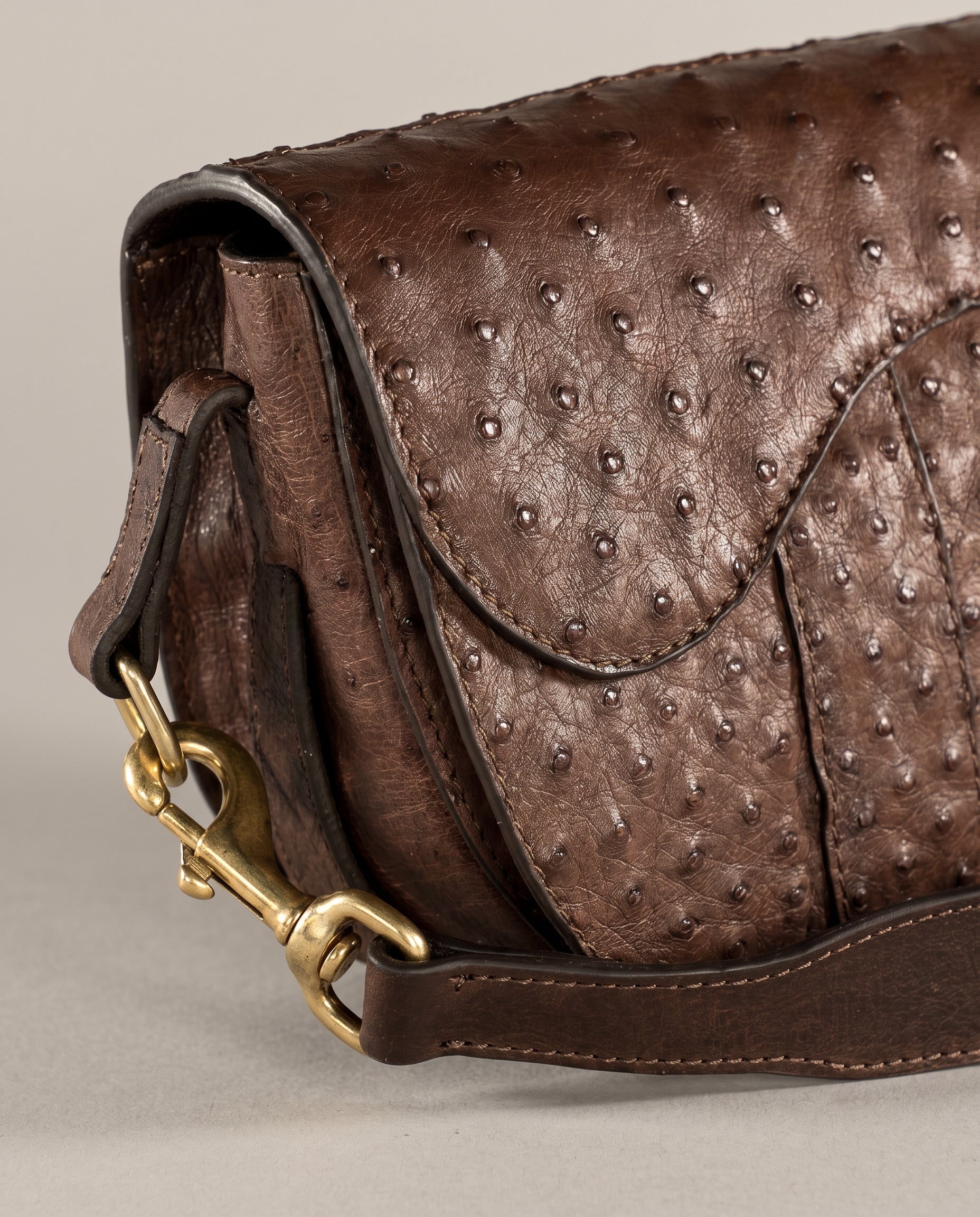 Chocolate Ostrich Windsor Saddle Bag - Chocolate Ostrich
