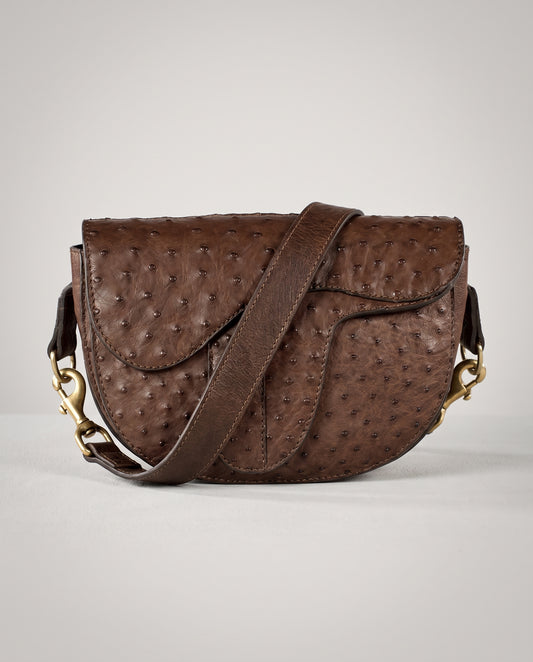 Chocolate Ostrich Windsor Saddle Bag - Chocolate Ostrich
